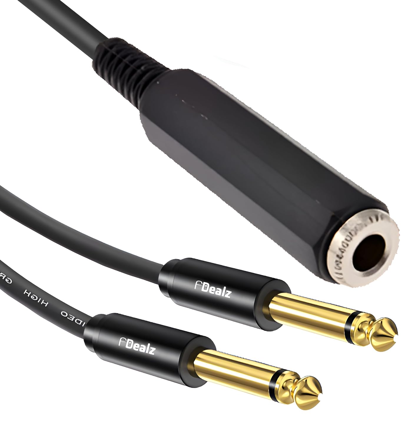 [ 0.3 Meter ] 6.35 Female to 2 x 6.35 Mono Male Cable, 6.35mm 1/4 inch TRS Stereo Female to 2 Dual 1/4 Inch TS Mono Male Y Splitter Adiuo Cable, 30 CM