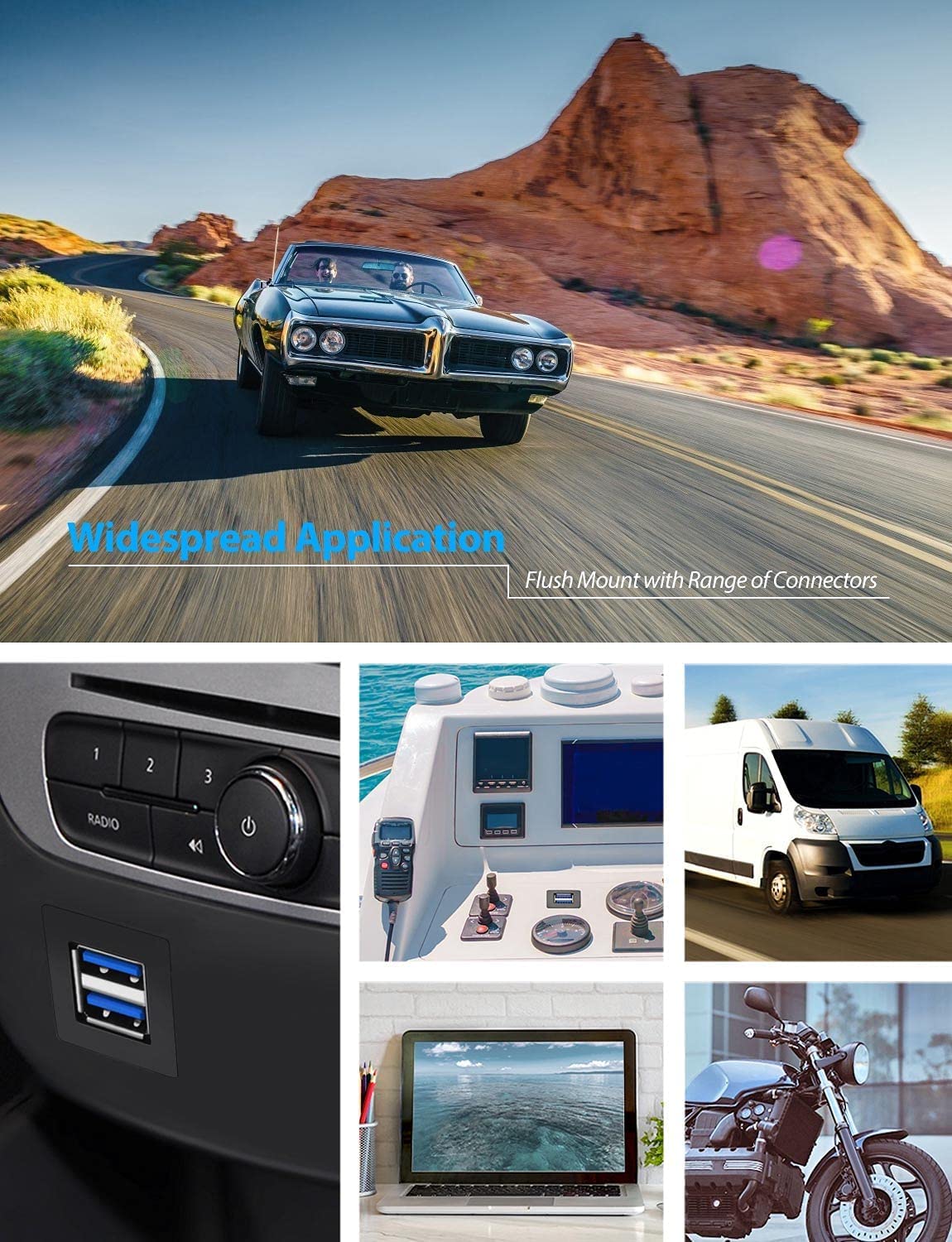 [ 1 Meter ] USB 3.0 Flush Mount Cable, Dual USB Flush Dash Panel Mount Cable Male to Female Extension Code for Car Truck Boat Motorcycle Dashboard ; Dual USB 3.0