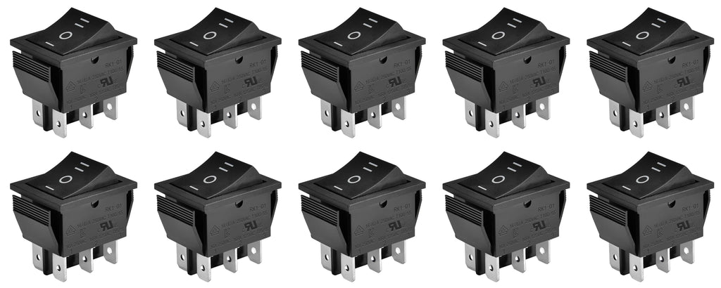 (Pack of 2 - Pieces)3 Position Rocker Toggle Switch 6 Pin AC 125V/10A, 250V/16A ON-Off-ON DPDT for Boat Rocker Switches Car Auto Boat Power Rocker Switches (Black) Color