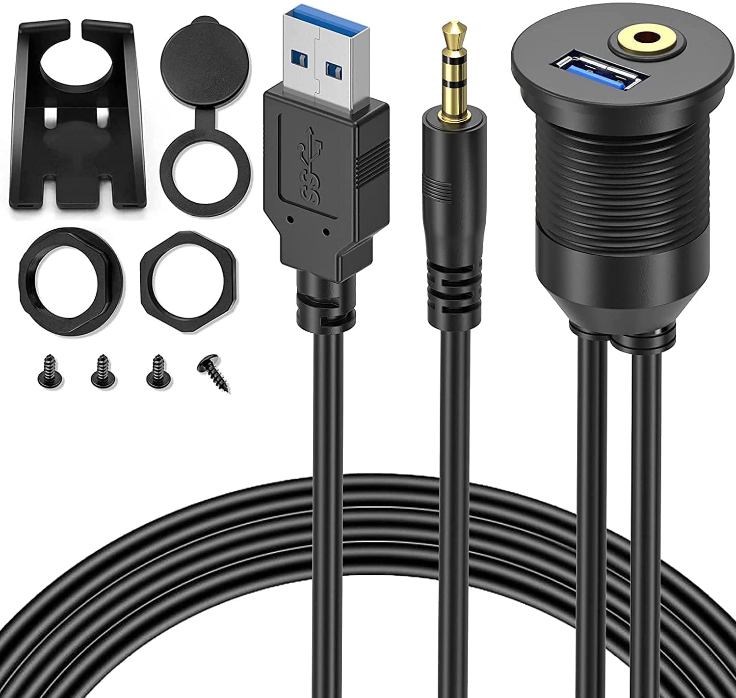 [ 1 Meter ] USB 3.0 Flush Mount Cable, Dual USB Flush Dash Panel Mount Cable Male to Female Extension Code for Car Truck Boat Motorcycle Dashboard ; Dual USB 3.0