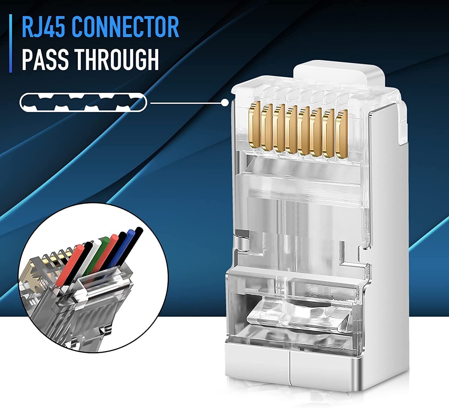 fdealz [ 50 Pieces ] 8P8C RJ45 Metal Shielded Male Plug Crimp Connectors, Cat6 RJ45 Ends, 8P8C Cat5, Cat6, Cat5e LAN Connector, Ethernet Cable Crimping Connector for Network Plug for Solid Wire and Standard Cable