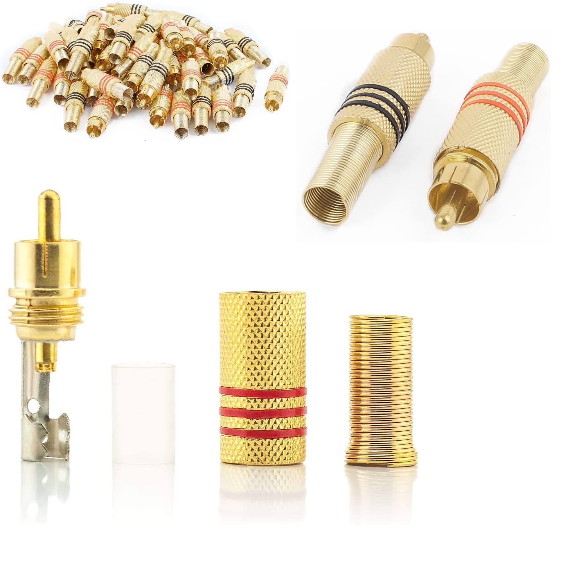 [ 10 Pieces ] DIY RCA Male Soldering Jack Plug Adapter, Gold Plated RCA Plug for Soldering Connector -for Audio Cable Video CCTV IP Camera Coaxial Cable (10 Pcs RCA Male Gold Plated Connector)