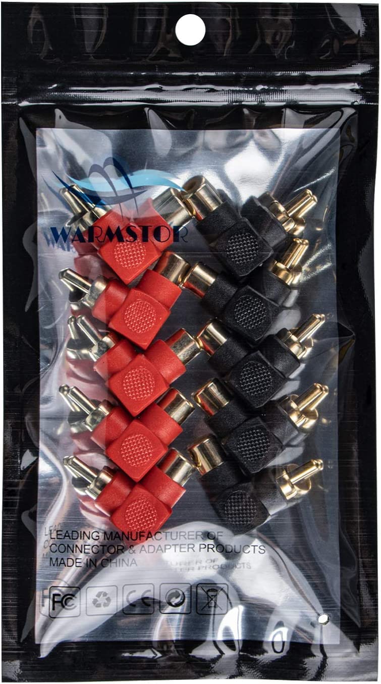 [ 10 Pieces ] L Shape 90 Degrees Angle Audio Video RCA Male to Female Coupler Adapter, Gold Plated RCA male to Female Connectors