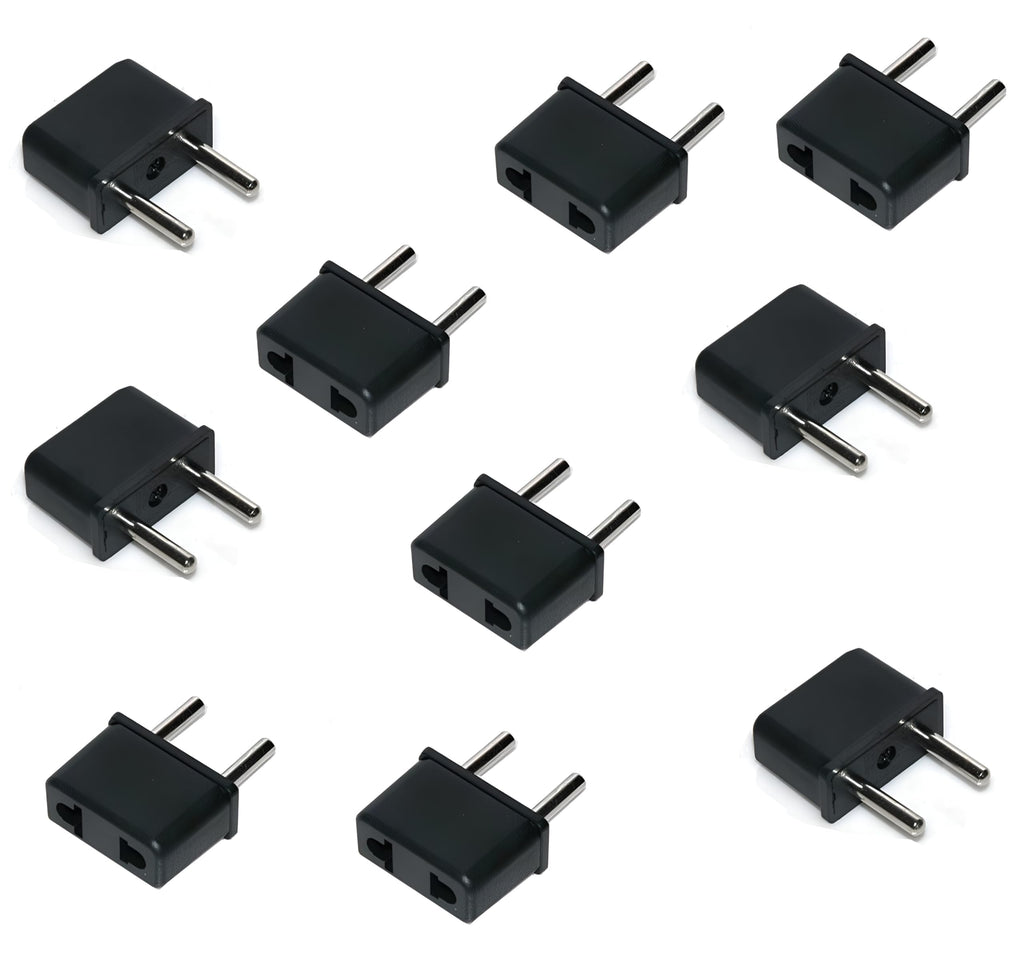 [ 10 Pieces ] US Female Flat Pin to EU Plug India 2 Pin Male AC Wall Universal Travel Power Socket Plug Adaptor, AC 250V (Black) 2 Pin Flat US to EU Male Connector