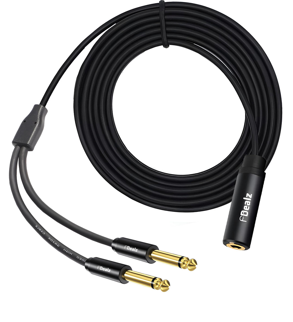 [ 1.5 Meter ] 3.5mm Stereo Female to 2 Ports 6.35 Male Mono Cable, 3.5mm 1/8 TRS Female to Dual 6.35mm 1/4 TS Male Stereo to Mono Y Splitter Cable, 3.5 Female to 2 Ports 6.35 Male Mono Cable