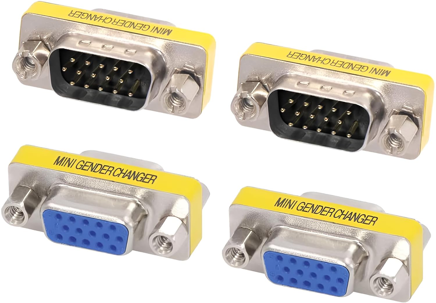 3-Piece VGA Gender Changer Combo - HD15 SVGA Adapters (Female to Female, Female to Male, Male to Male) - Mini Coupler Set