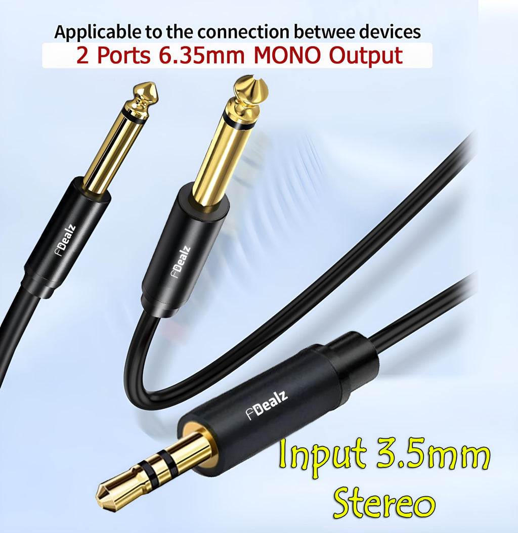 [ 1.5 Meter ] 3.5mm Stereo Female to 2 Ports 6.35 Male Mono Cable, 3.5mm 1/8 TRS Female to Dual 6.35mm 1/4 TS Male Stereo to Mono Y Splitter Cable, 3.5 Female to 2 Ports 6.35 Male Mono Cable