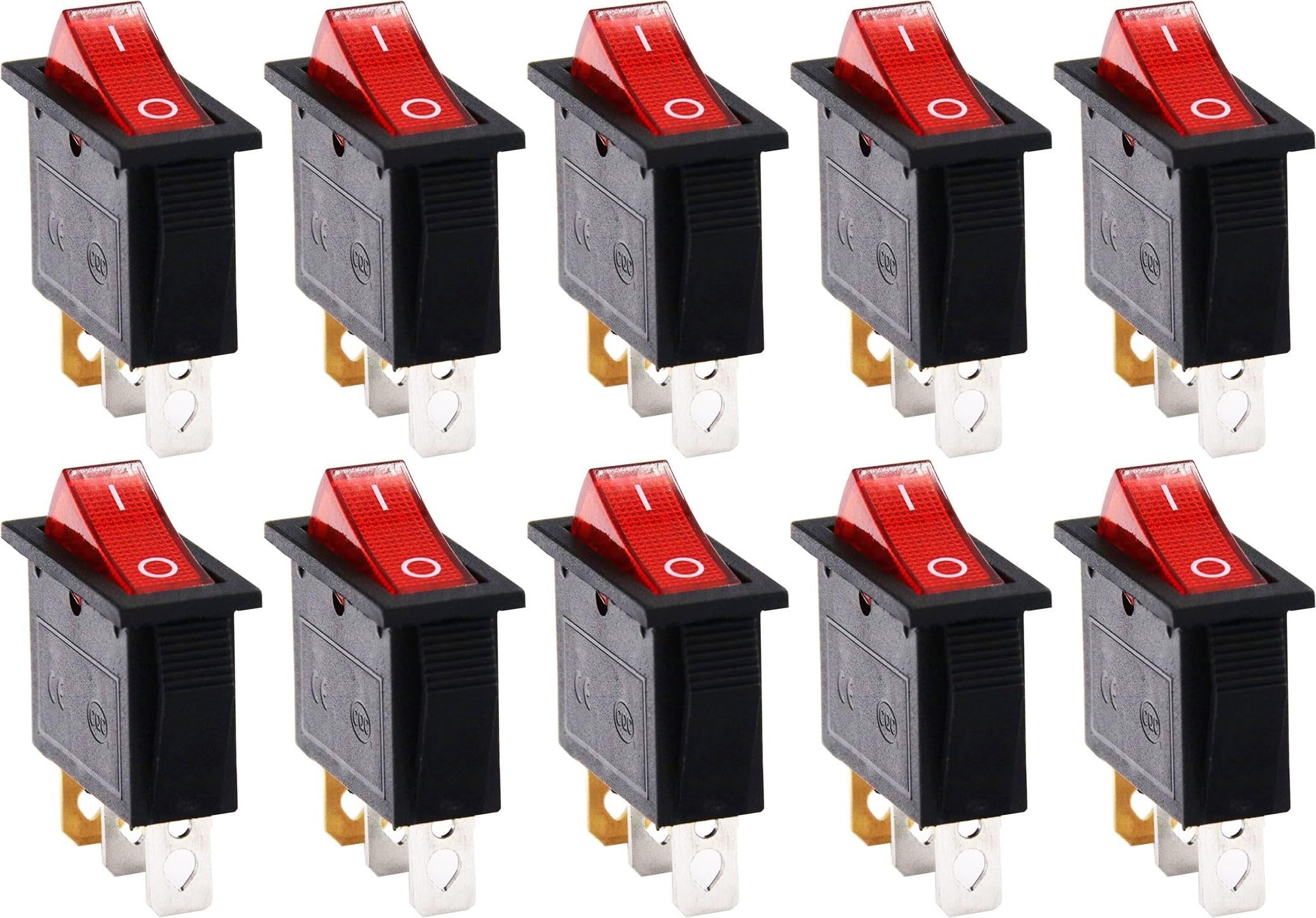 [ Pack of 2 - Pieces ] 15 Ampere 250V/20A 125V 3 Pin Industrial Grade 2 Position Mini Boat Toggle Snap AC Rocker Switch KCD3 Red Light Illuminated LED ON/OFF