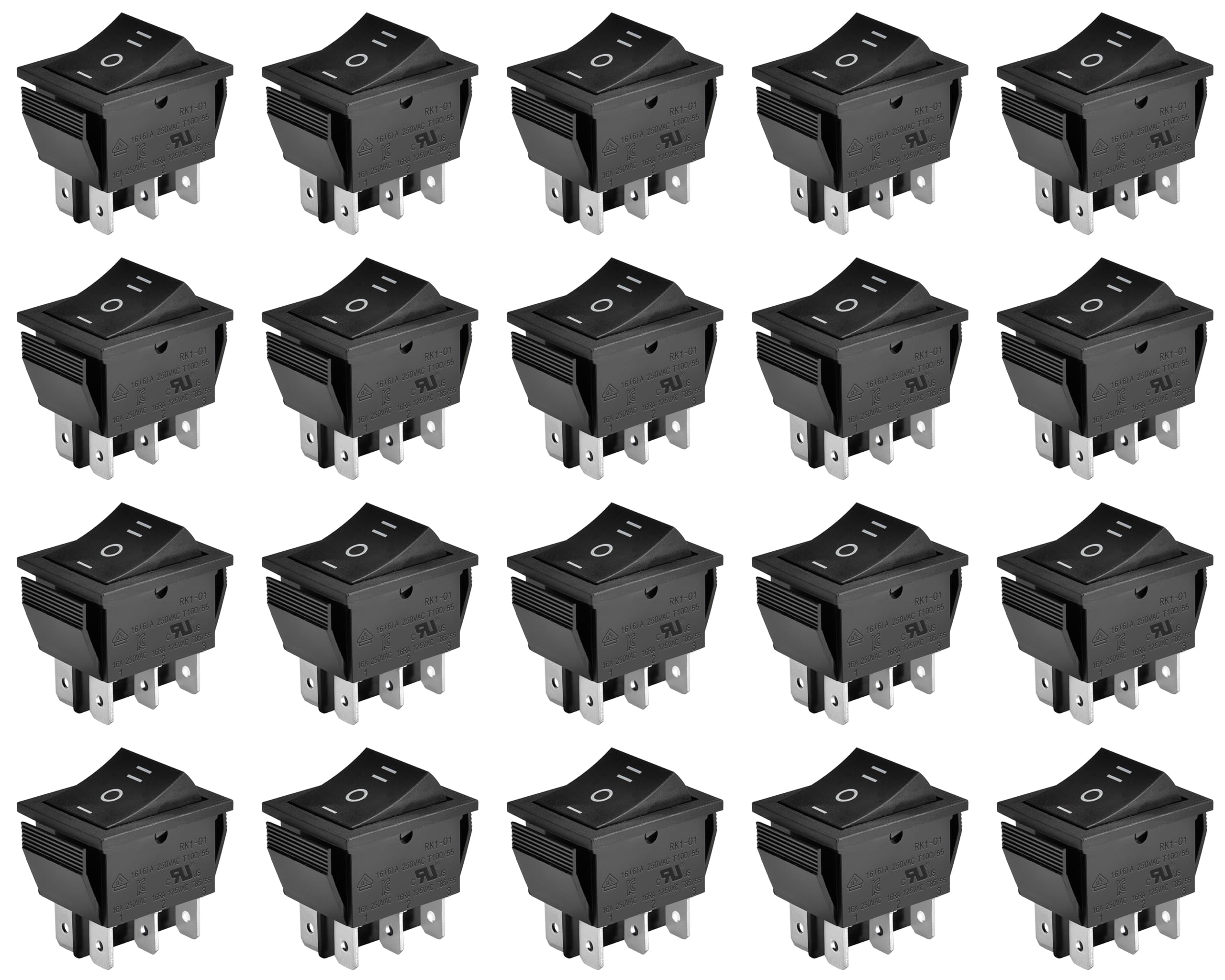 (Pack of 2 - Pieces)3 Position Rocker Toggle Switch 6 Pin AC 125V/10A, 250V/16A ON-Off-ON DPDT for Boat Rocker Switches Car Auto Boat Power Rocker Switches (Black) Color
