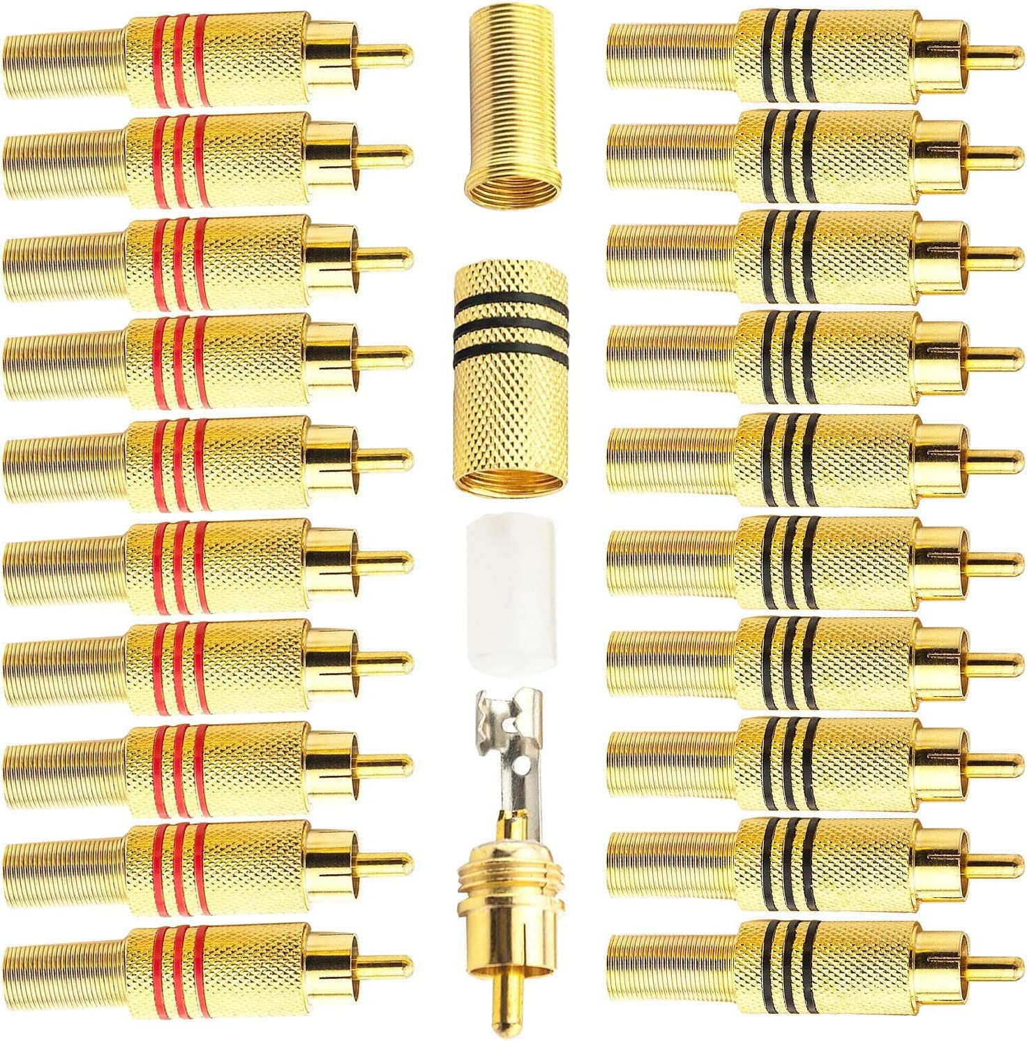 [ 10 Pieces ] DIY RCA Male Soldering Jack Plug Adapter, Gold Plated RCA Plug for Soldering Connector -for Audio Cable Video CCTV IP Camera Coaxial Cable (10 Pcs RCA Male Gold Plated Connector)