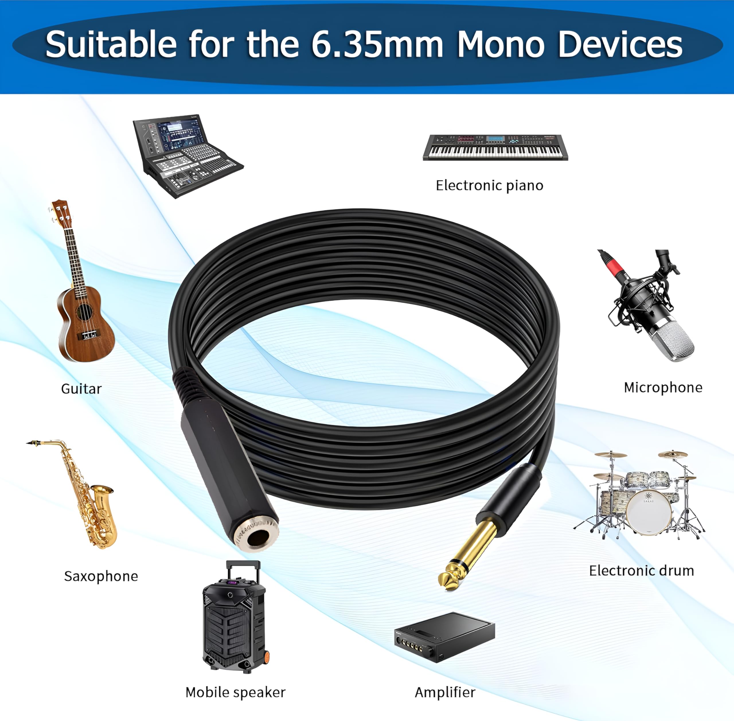 [ 150 CM ] 6.35 Stereo Male to 6.35 Female Cable 1.5 Meter, 1/4 Inch Male to Female Stereo Extension Cable Gold Plated Quarter inch Headphone Extension Cable