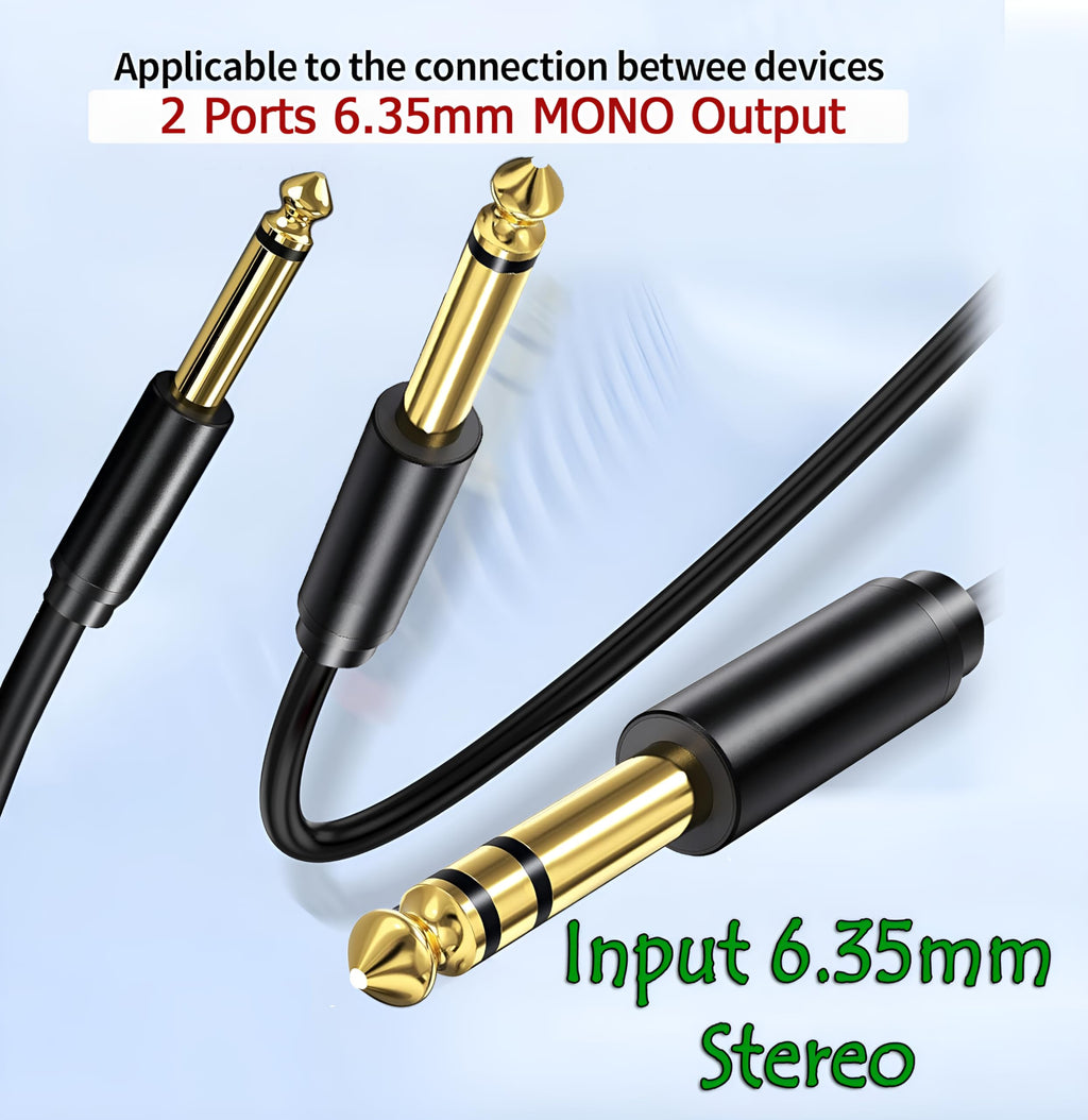[ 1.5 Meter ] 3.5mm Stereo Female to 2 Ports 6.35 Male Mono Cable, 3.5mm 1/8 TRS Female to Dual 6.35mm 1/4 TS Male Stereo to Mono Y Splitter Cable, 3.5 Female to 2 Ports 6.35 Male Mono Cable