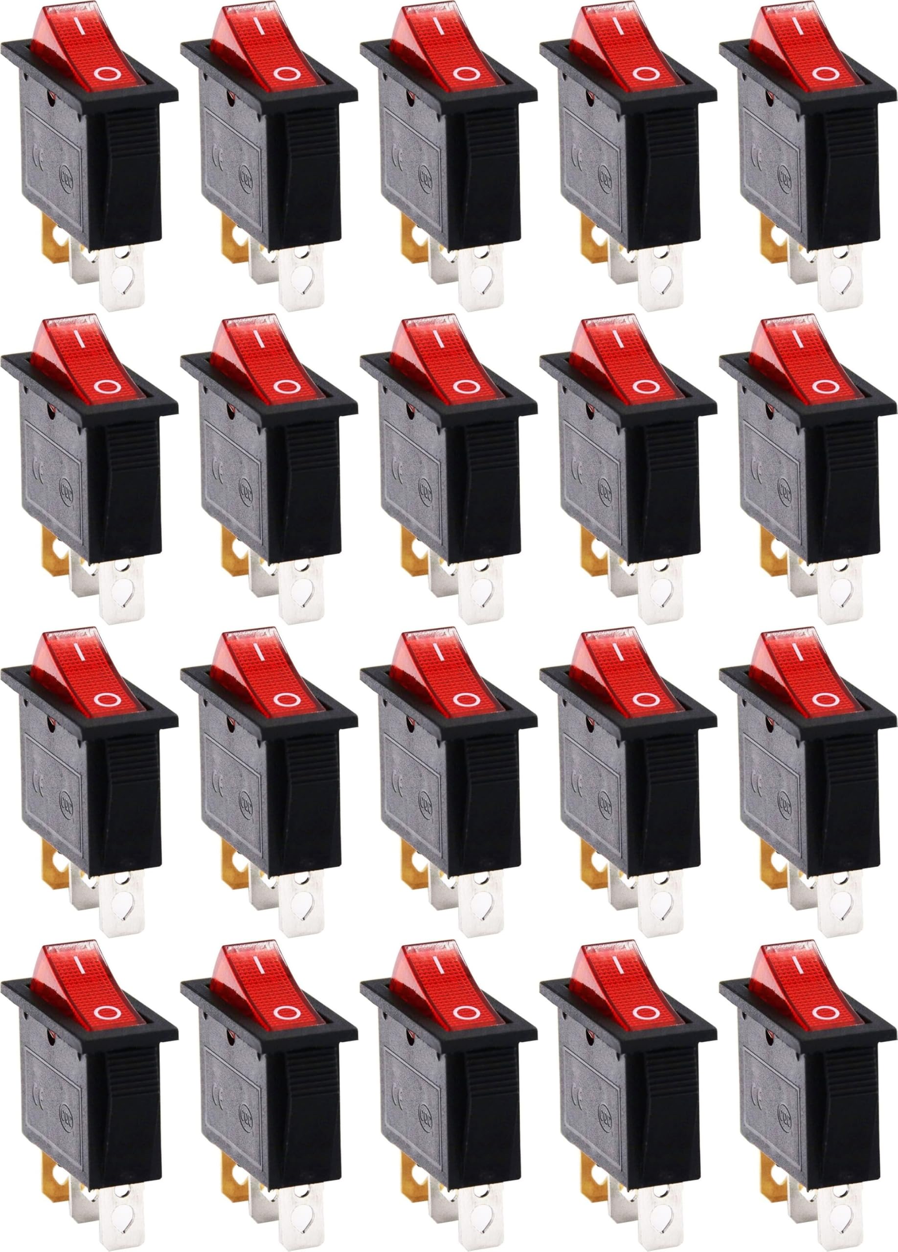 [ Pack of 2 - Pieces ] 15 Ampere 250V/20A 125V 3 Pin Industrial Grade 2 Position Mini Boat Toggle Snap AC Rocker Switch KCD3 Red Light Illuminated LED ON/OFF