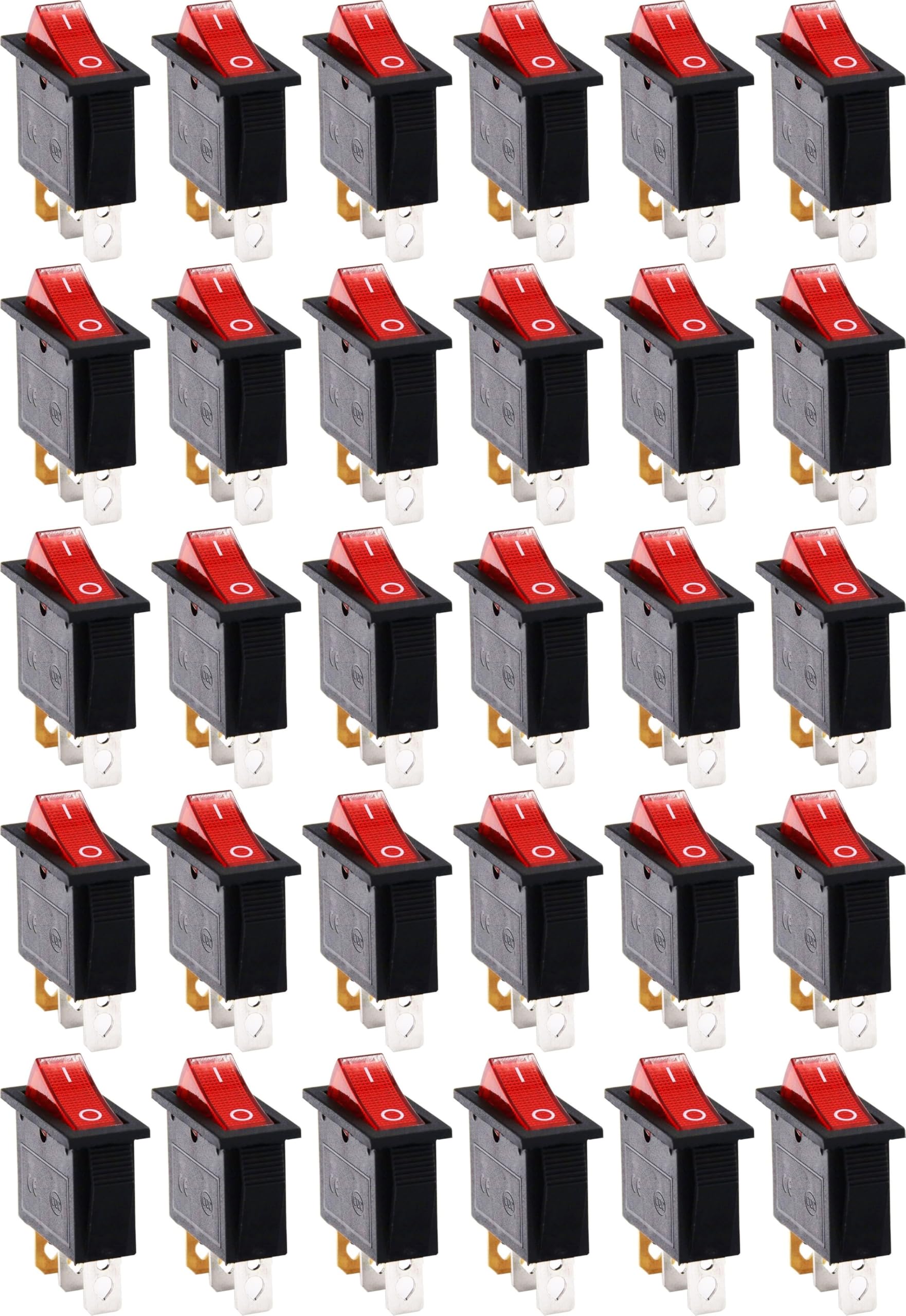 [ Pack of 2 - Pieces ] 15 Ampere 250V/20A 125V 3 Pin Industrial Grade 2 Position Mini Boat Toggle Snap AC Rocker Switch KCD3 Red Light Illuminated LED ON/OFF